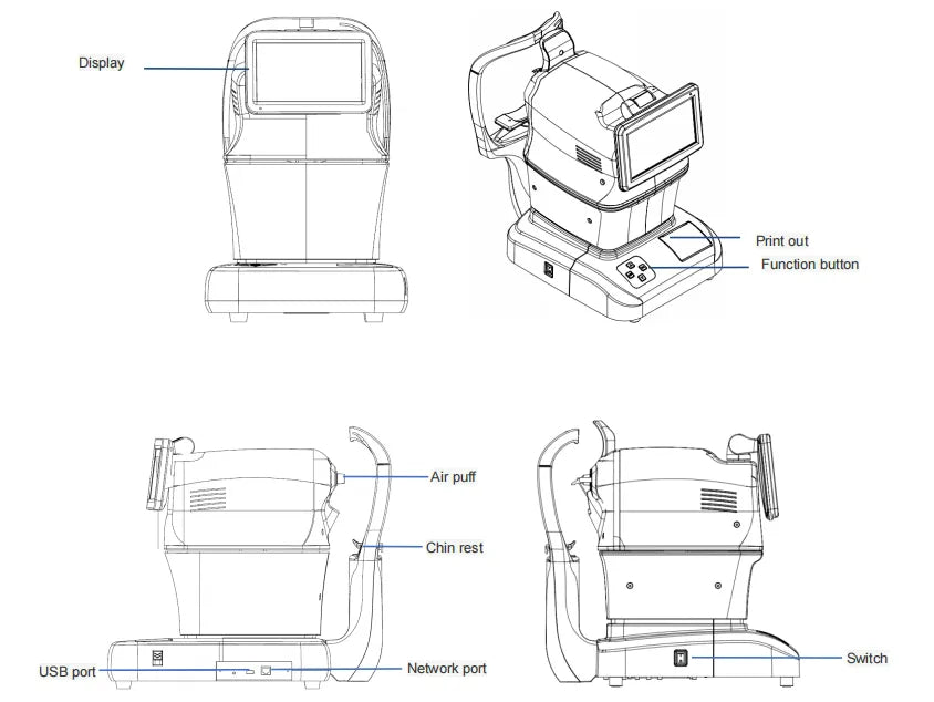 Description of DrTono Tenso Station non-contact tonometer appearance.